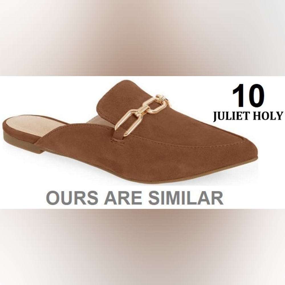 Juliet Holy Mules Pointed Toe Backless Loafer Slides, Brown, Women's 10